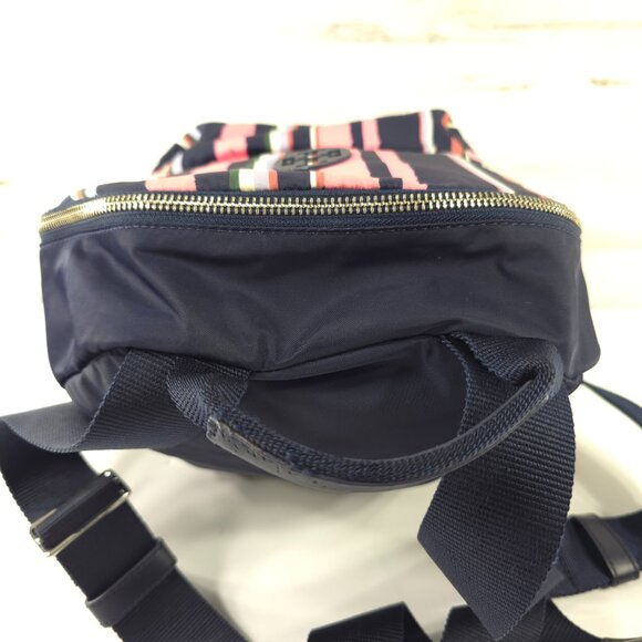 TORY BURCH TILDA STRIPED NYLON MEDIUM BACKPACK WITH ZIP CLOSURE NAVY BLUE PINK.. - Picture 8 of 16